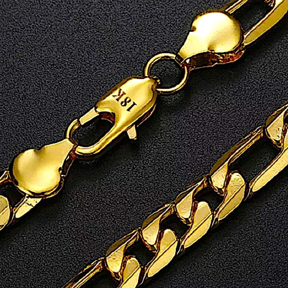 18K GOLD PLATED CUBAN FIGARO CHAIN LINK UNISEX NECKLACE BRACELET SET - Picture 14 of 14